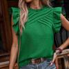 New Summer Tops Women Vintage Casual Loose Blouses for Women Elegant Pleated Ruffled Short Sleeve Shirt Woman Fashion Solid Pullover Blouse 26597