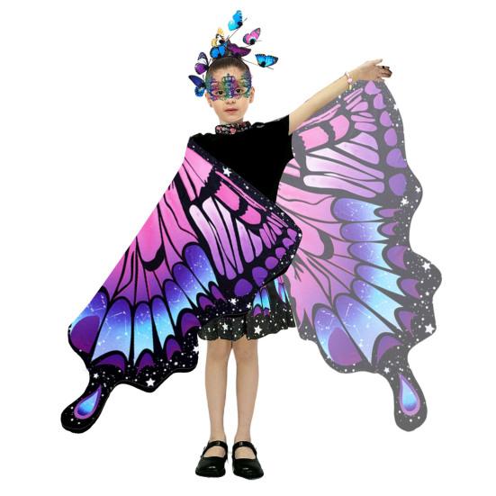 Плащ-бабочка для детей, костюм для косплея, красочный костюм с крыльями феи, развевающимися рукавами, многослойным подолом, карнавальная юбка, маска на Хэллоуин