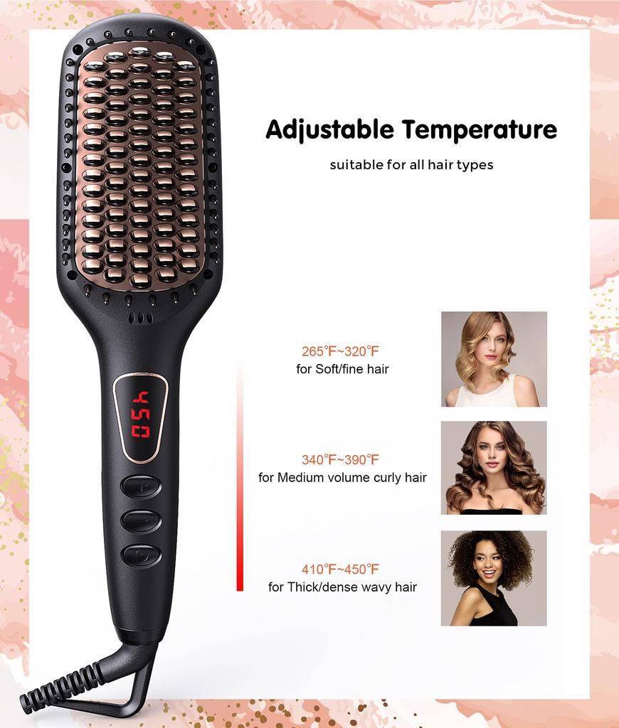 MEGAWISE 20 Seconds Fast Heating Heat Brush 2x Negative Ions Straight Brush Burn Prevention Constant Nano Heating Teeth iONIC Brush Type Hair Iron 60