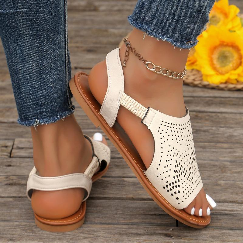 Модные сандалии Sapatos Femininos Peep Toe Flat Sandals 2024 Лето Новые Ретро Натуральная Кожа Удобная Мягкая Подошва Универсальная Женская Обувь