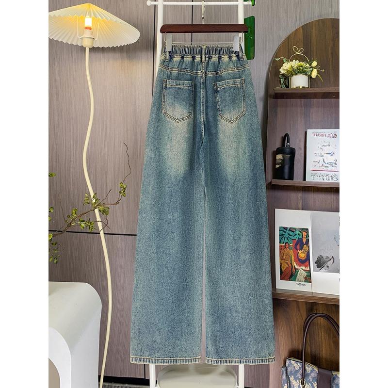 Dimanaf 2025 Большой размер Осенние Синие Базовые Эластичные Джинсы Новые Брюки Женские Свободные Джинсовые Широкие брюки Большие Повседневные Брюки 6XL