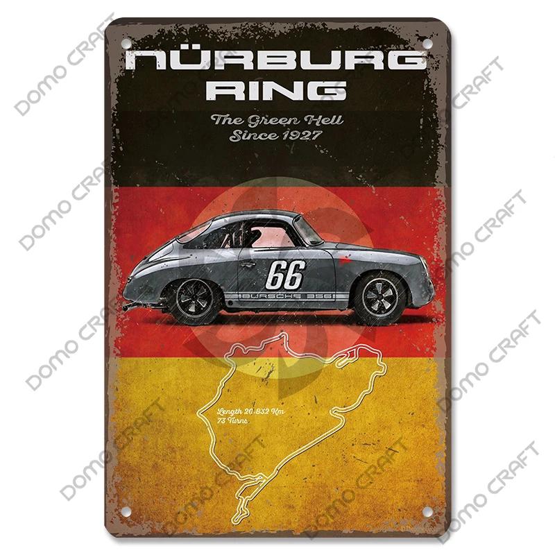 Racing Car Plaque Metal Tin Sign F1 Racetrack Vintage Poster Wall Art Decor for Garage Racing Club Home Wall Decoration