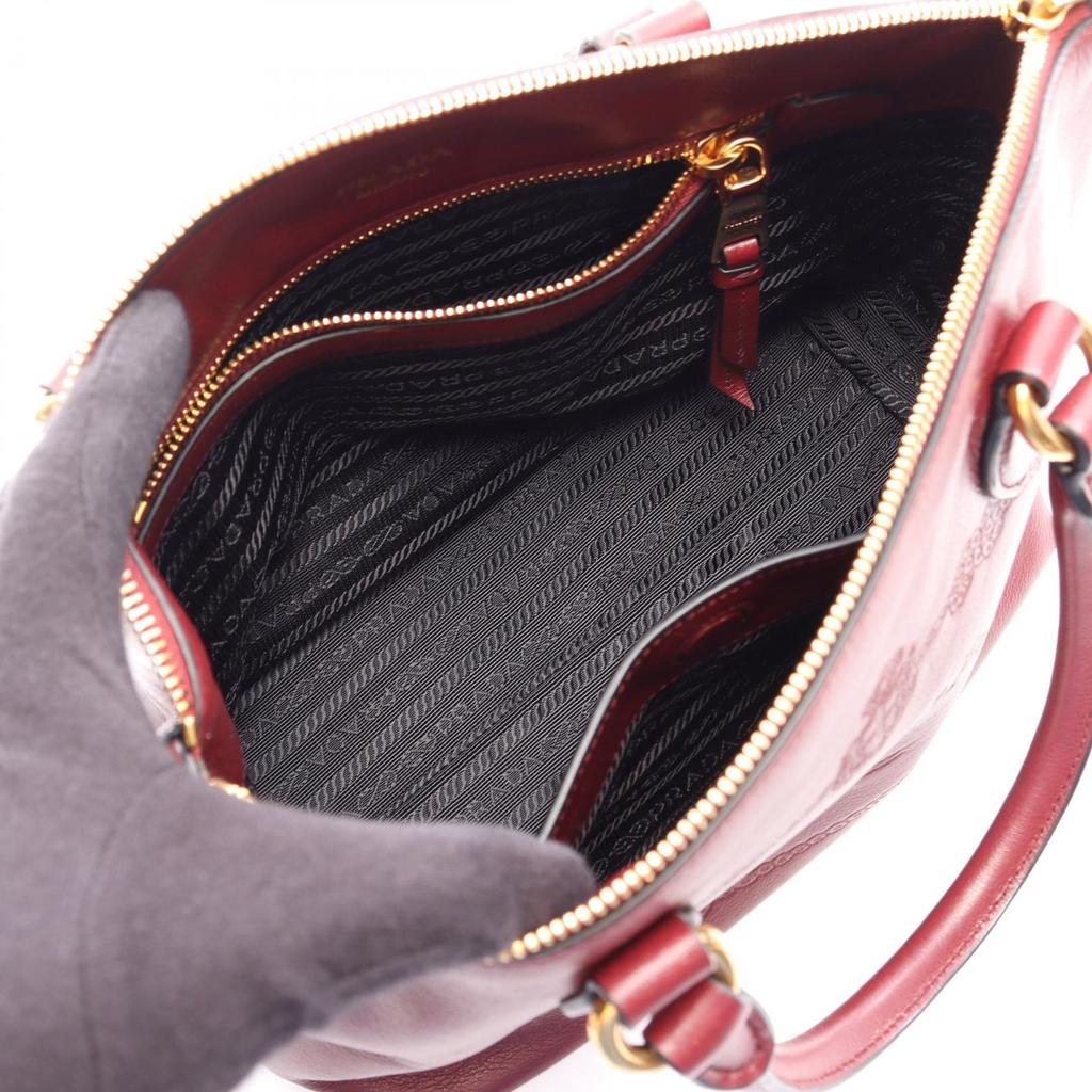 Used PRADA 2WAY Handbag leather Bordeaux Used Women