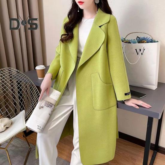 Fall Winter Women Overcoat Turn Down Collar Long Sleeve Open Stitch Pockets Loose Mid Length Solid Color Soft Warm Thick Lady Mid Calf Length Coat