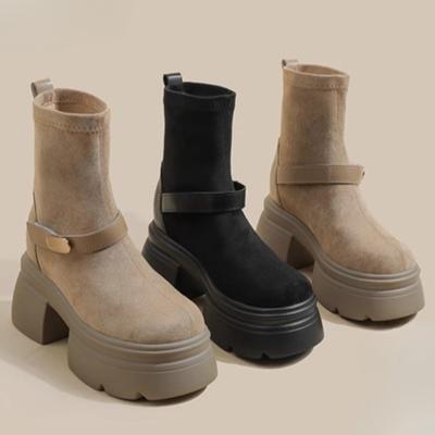 Туфли на плоской подошве на платформе, замшевые женские ботильоны, фирменные туфли на высоком каблуке, вечерние туфли, модные женские ботинки на толстом каблуке, трендовые туфли на каблуках зимы 2024 года Botas Mujer