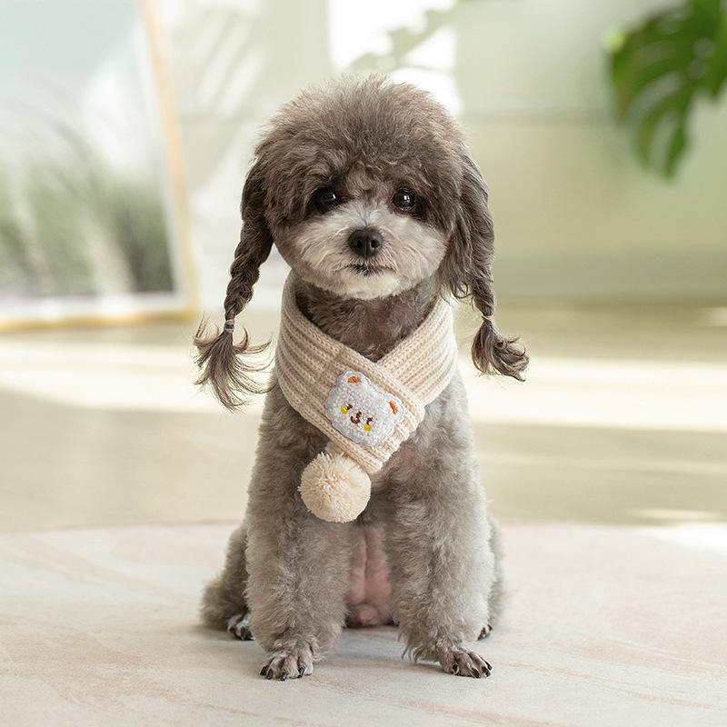 Trendy Cartoon Bear Dog Cat Scarf Knitted Warm Puppy Scarves Cute Solid Color Pet Accessories for Poodle Yorkshire