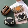 Printing Houndstooth Zipper Purse Pu Leather Short Style Wallet Simple Canvas Coin Purse Travel