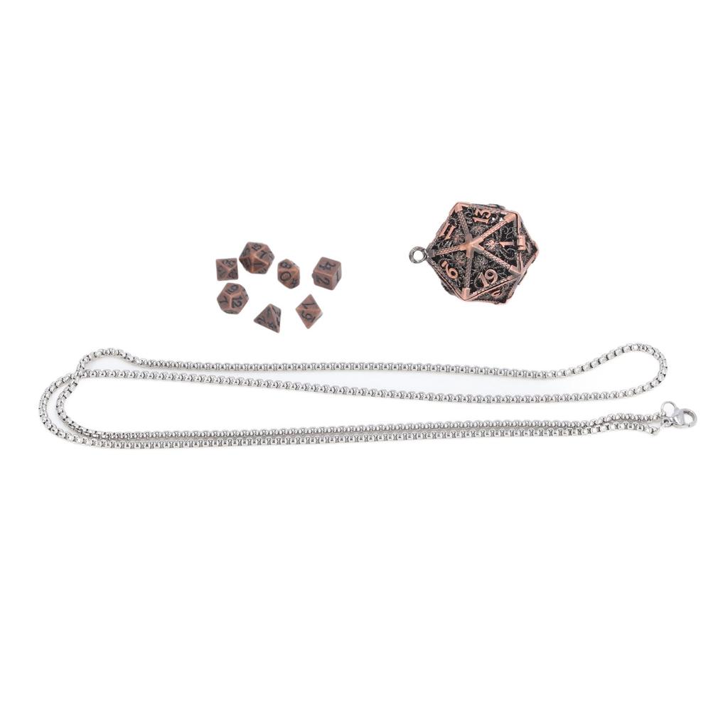 Mini Dice Set Necklace Antique Tiny Small Metal Hollow Polyhedral Portable Toy with Storage Box