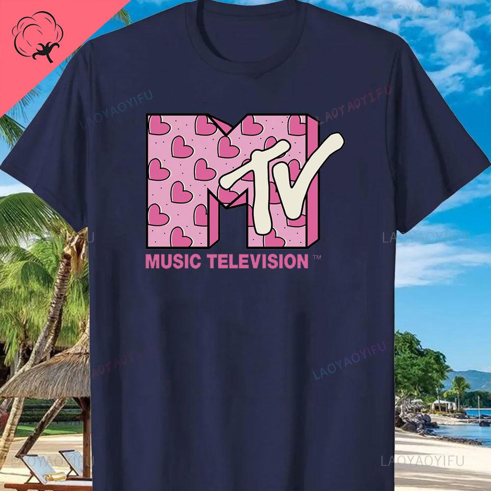MTV Beach Island Logo Retro Graphic Cotton T-shirt M-T-V Sunset Palm Tree Print Top Unisex Graphic T Shirts