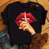 Ladies O-Neck Tee New Women Fashion T-Shirt Red Lips Print Tops T Shirt Female Cute Graphic Short Sleeve Tee Shirt