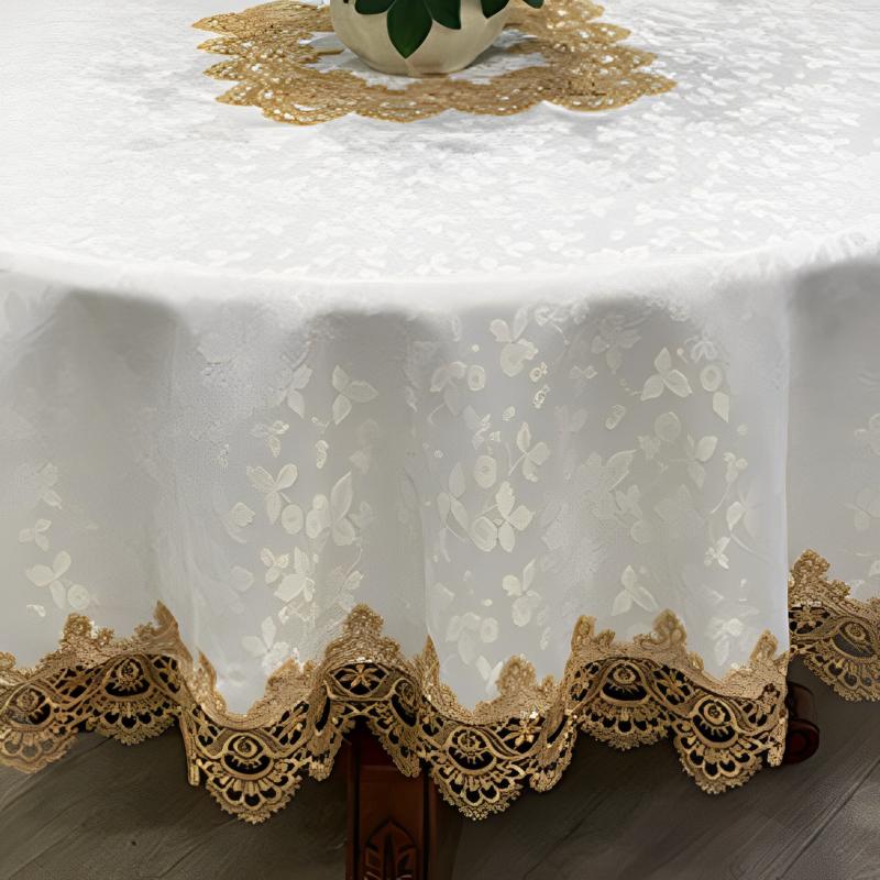 Кружевная круглая скатерть в европейском стиле для домашнего обеда - элегантное и пыленепроницаемое покрытие для стола однотонных цветов