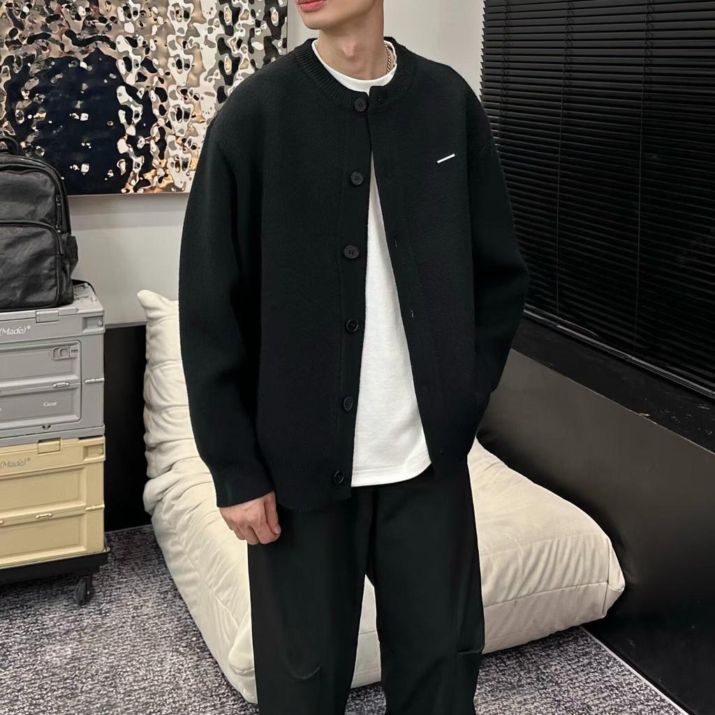 Осень 2024 Унисекс Вязаный кардиган свободного кроя с бейсбольным воротником.