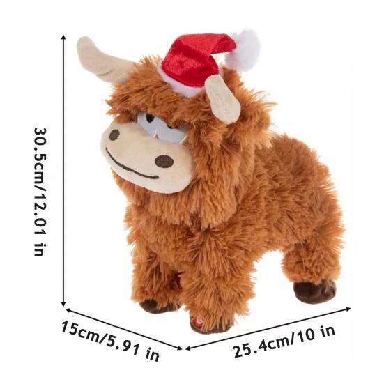Yousheng Electric Плюшевая Хайлендская Корова в Шапке Санты Мягкий Козлик Чучело Животное Рождественское Праздничное Украшение Милый Подарок для Снятия Стресса для Детей Семьи