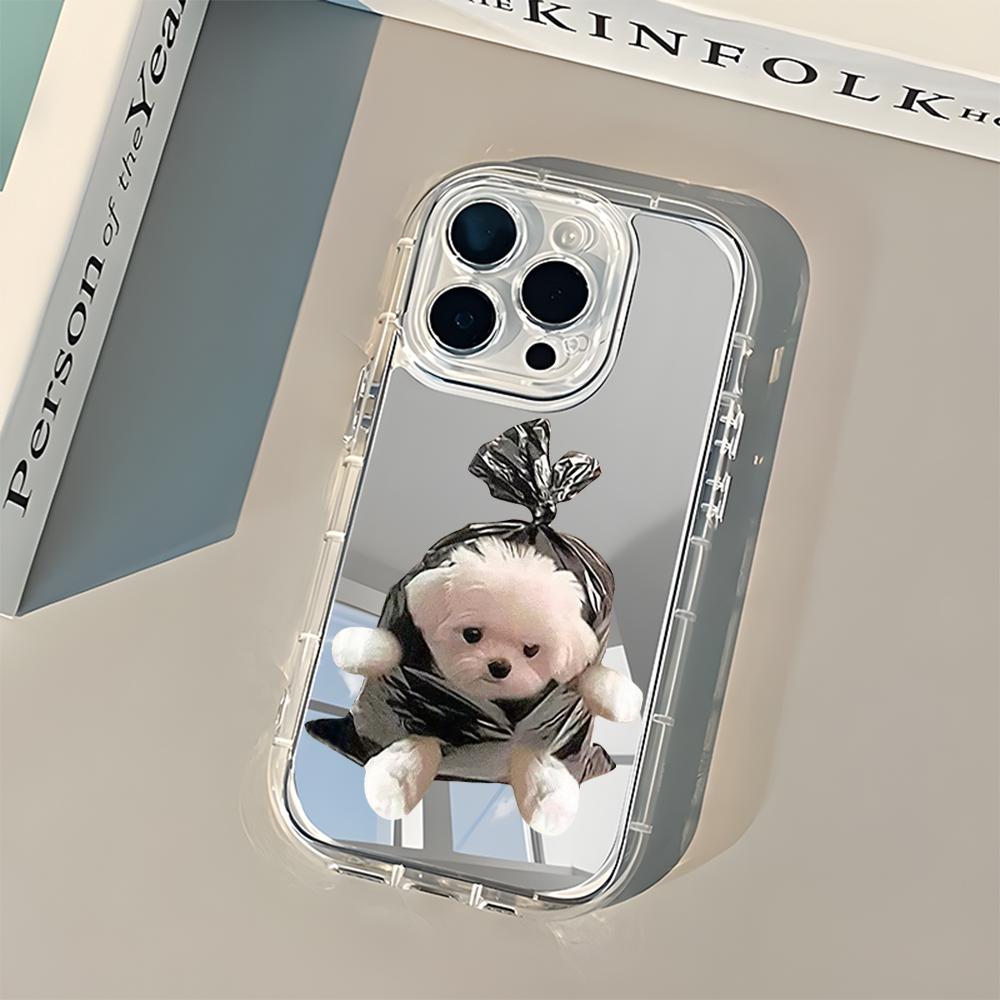 Милый узор с щенком Зеркало Мягкий чехол для телефона Для iPhone 11 12 13 14 15 16 17 Pro Max Air X XR XS 7 8 Plus Ударопрочная задняя крышка