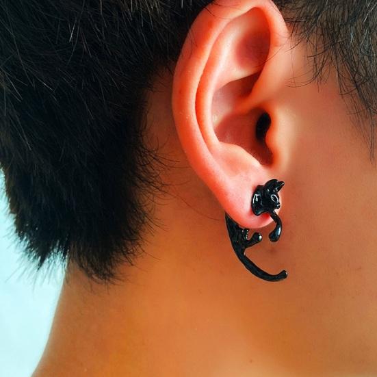 1 пара серег-гвоздиков в готическом темном стиле с имитацией динозавра и кошки, креативные серьги-гвоздики в стиле хип-хоп и рок, модные аксессуары