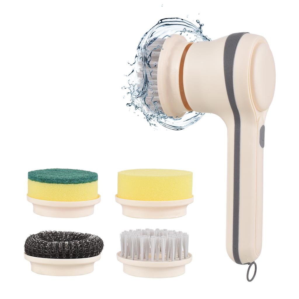 Electric Spin Scrubber Multifunctional Cleaning Brush with 4 Heads Nylon/Wire Brush/Sponge Cordless Handheld for Kitchen Bathroom Wall Window