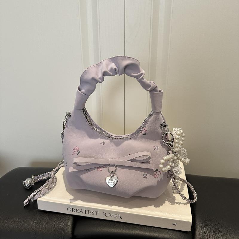 Korean version of fashion pleated women's handbag new flower printed armpit bag fashion shoulder messenger bag