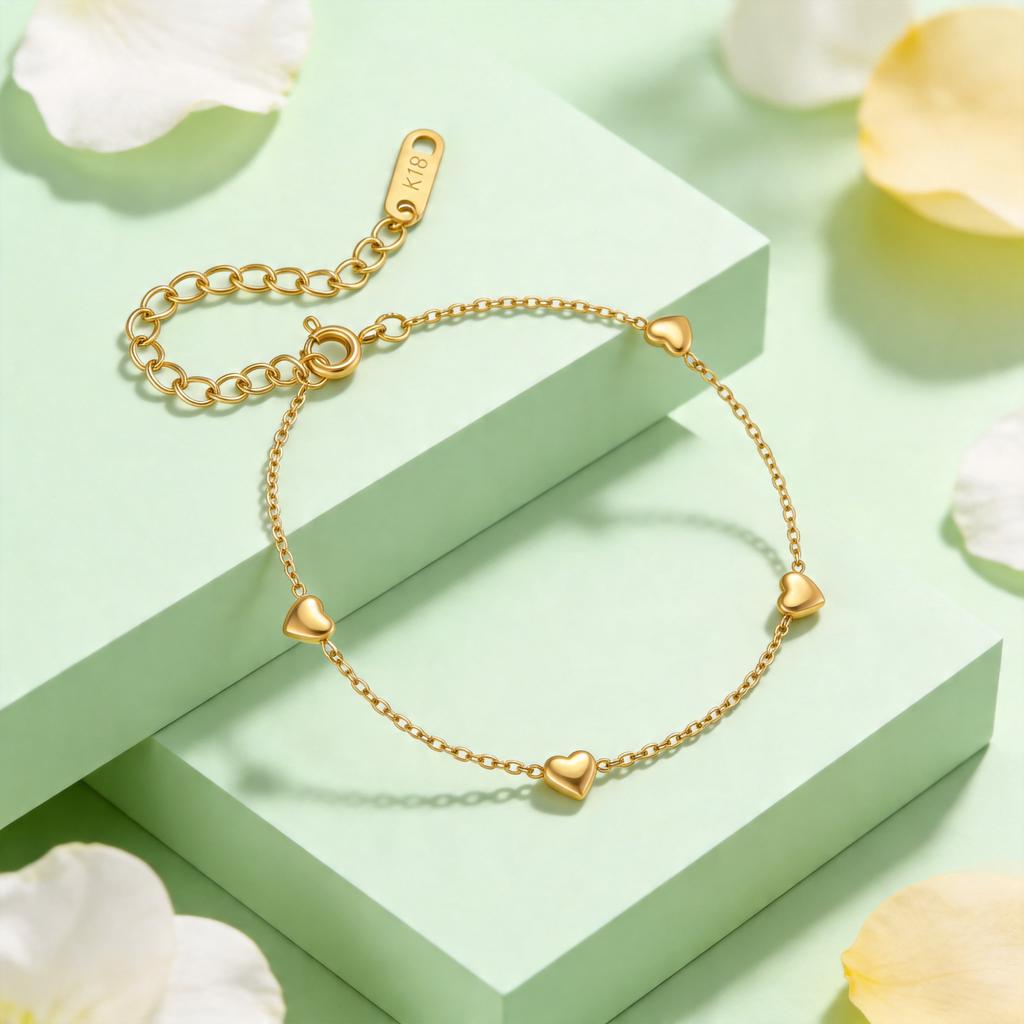 Small Dainty Mini Heart Chain Bracelets for Women 18K Gold Plated Stainless Steel Chain Bracelet Simple Jewelry Gift