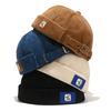 Rolled-edge Letter Patched Corduroy Hat, Buckle Decor Ribbed Brimless Street Style Vintage Docker Hat