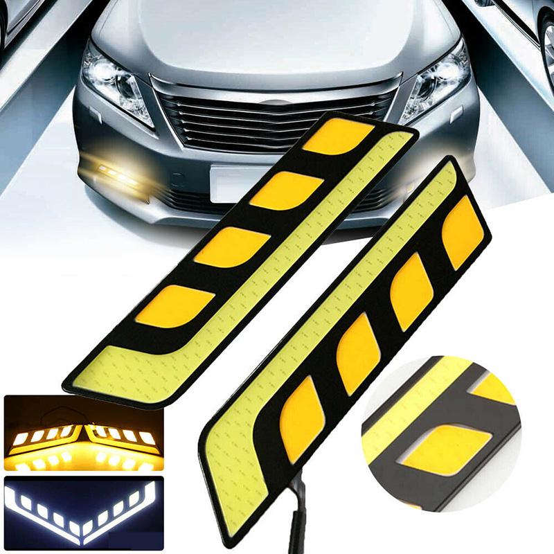 1Pc Led Cob Fog Lamp Car Daytime Running Drl Waterproof With Turn Signal Light