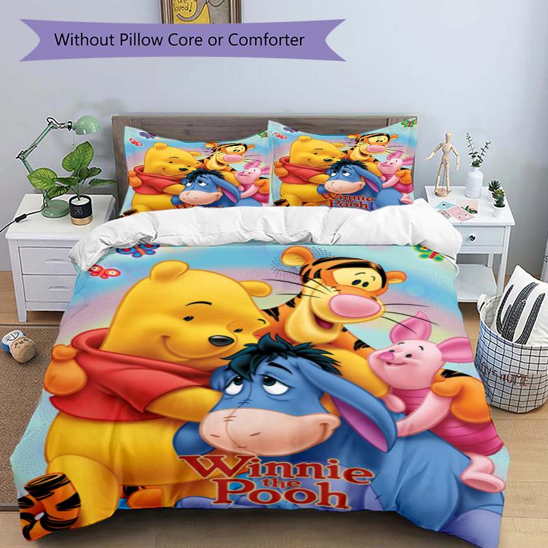 3Pcs Winnie Pooh Friends Bedding Set Quilt Cover Pillowcase Home Christmas Xmas Halloween Gift 1 Duvet Cover 2 Pillowcase M924578