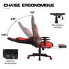 Chaise gamer - Foxsport - Ergonomique - Repose-pieds télescopique - Accoudoirs réglables - Cuir rouge