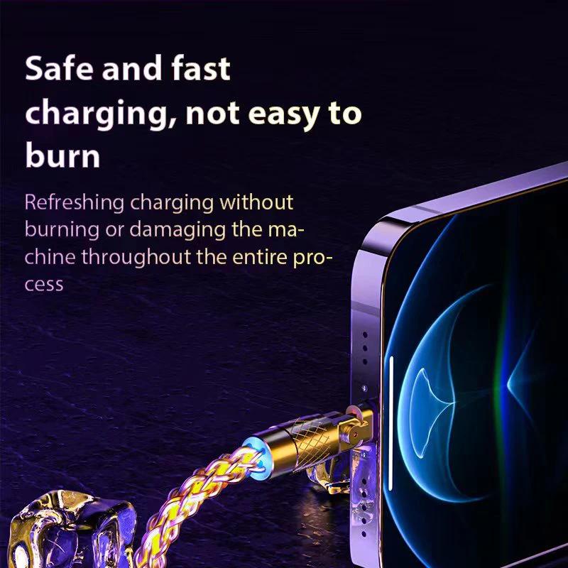 6A RGB Gradient USB‑A to Type‑C Fast Charging Cable Luminous Glowing Data Cord Shining Charging Wire For Xiaomi Samsung iPhone