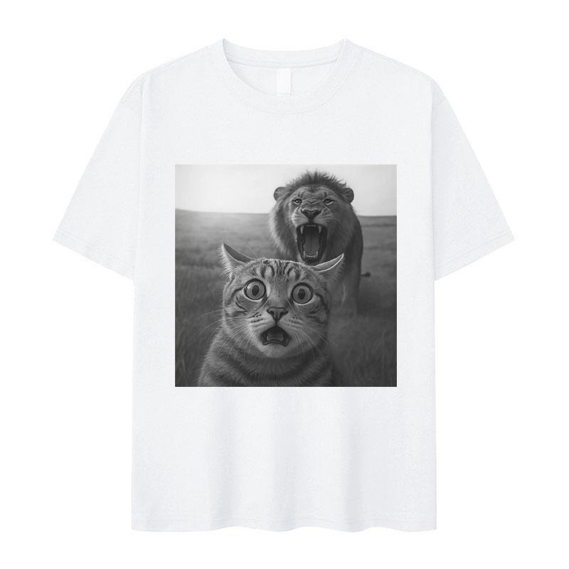 Humor Cat High Quality Print Shortsleeved Tshirts Unisexs Cozy Pop Oversized Tshirts Summer Casual Y2K Tops Hot Sale Streetwear