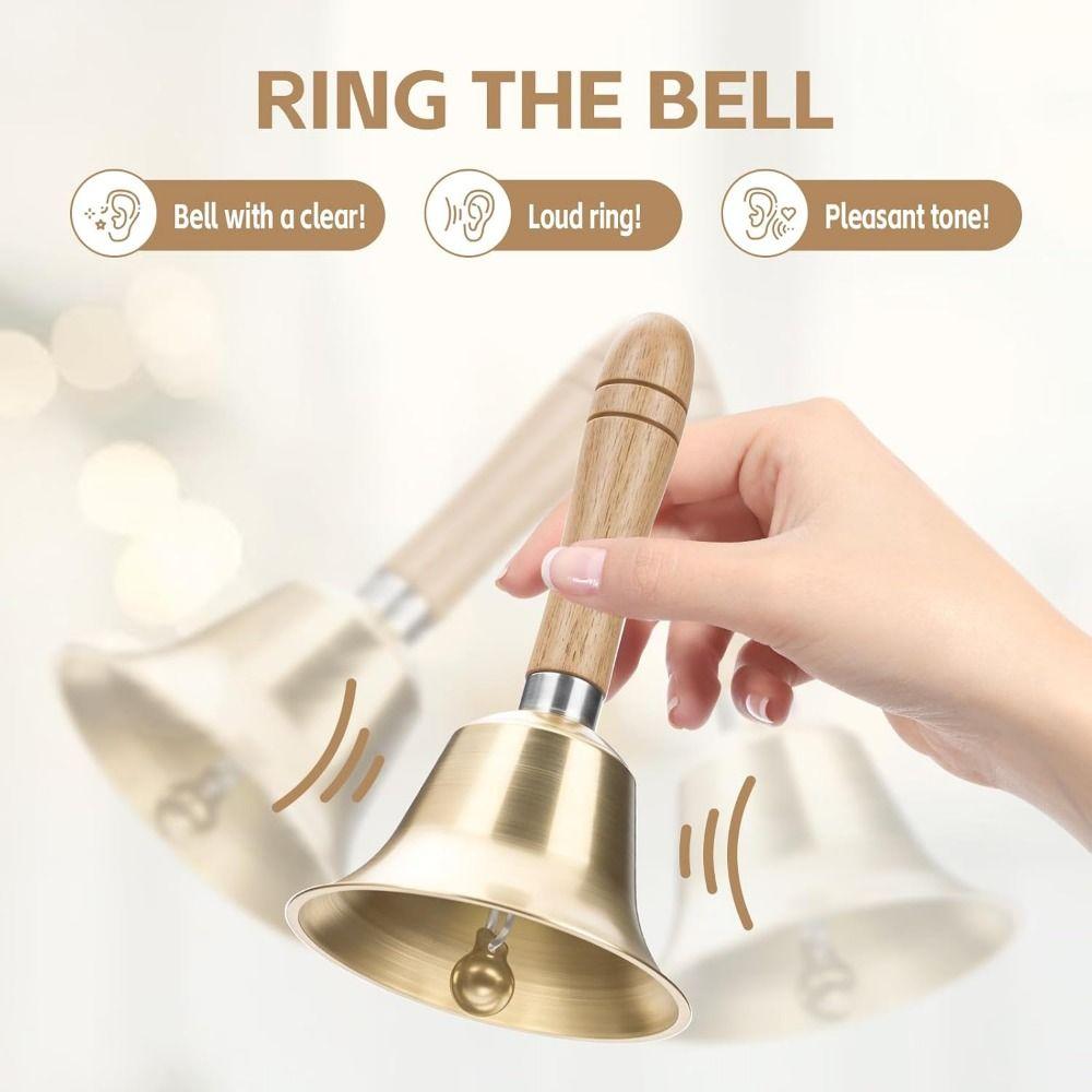Multi-Purpose Solid Brass Call Bell Wooden Handle Brass Ringing Handbells  Animal Training