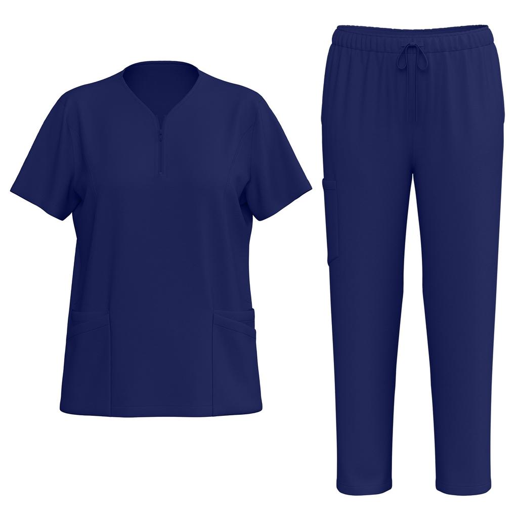 Women's Uniforms Quick-drying Fabric Zipper Collar With Pockets Short-sleeved Pants Solid Color Caregiver Workwear Suit