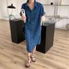 Women's Retro Hong Kong Style Denim Shirt Dress - New 2021 Summer Knee-Length, Loose Fit