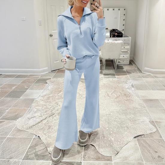Женские костюмы-двойки, осенние повседневные спортивные костюмы с полумолнией, комплект для отдыха, пуловер с длинным рукавом и брюки с широкими штанинами, комплекты спортивных костюмов