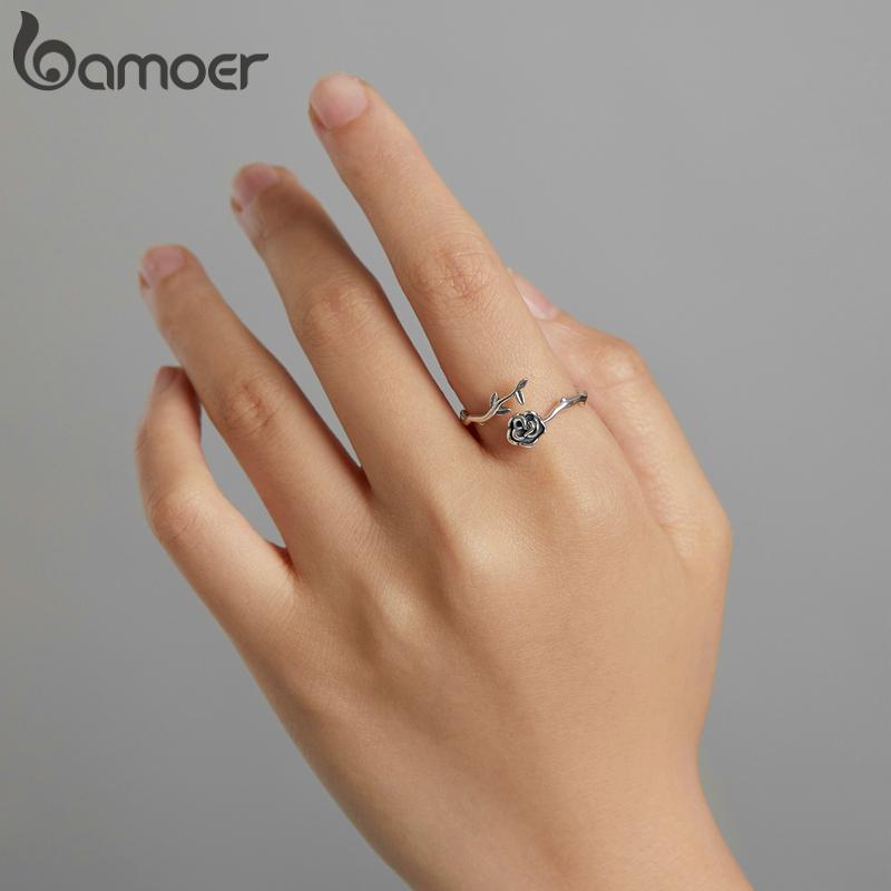 BAMOER 925 Sterling Silver Symbol of Love Exquisite Rose Adjustable Rings for Women Fine Jewelry