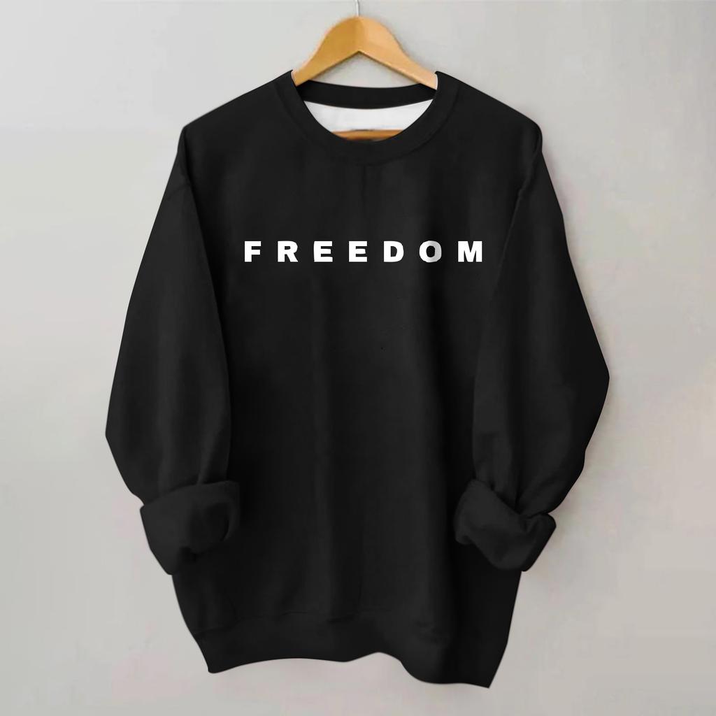 Women's Loose And Comfortable Round Neck Long Sleeved Sweatshirt With Printed Text