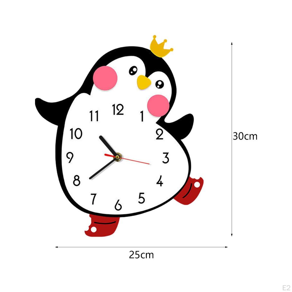 Деревянные настенные часы с мультяшным пингвином на батарейках, декоративные милые 25x30 см, украшение для дома для гостей
