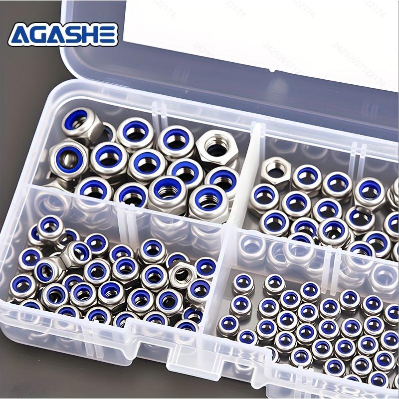 160pcs Stainless Steel Nylon Locking Nuts - Anti-Slip, Self-Locking Hex Cap, Full/Right Thread, M3-M6. Durable, Nylon Inserts, f
