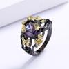 Exquisite Ring for Women Black Gold Jewelry Purple Shiny Bright Zircon Ring Butterfly Flower Ring Party Jewelry Wedding Bridal Jewelry