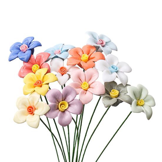 Ручная работа Керамический Имитация Цветка Реалистичный Искусственный Красочный Цветок Декорация Искусственный Цветок со Стеблем DIY Украшение для Вазы