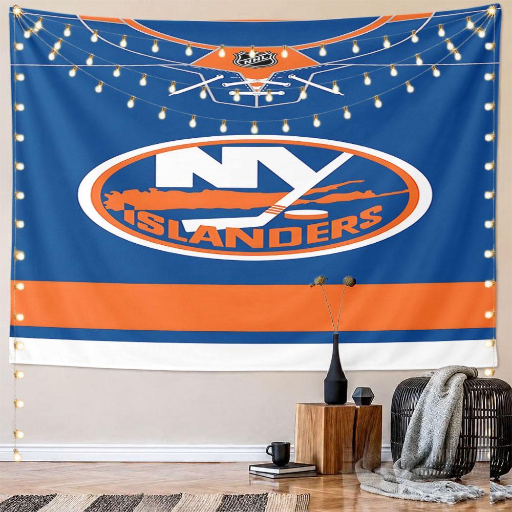 NY Islanders Hockey Team Logo Design Pattern Wall Hanging Tapestry Decorative Tapestry Home Decor for Bedroom and Living Room