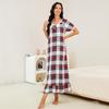 Женские ночные рубашки с короткими рукавами, клетчатые пижамы, ночное белье, домашняя одежда для сна, одежда для отдыха, весна-лето, повседневная одежда, платье