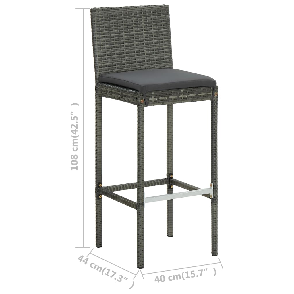 Garden Bar Stool with Cushion 4 pcs Grey Poly Rattan