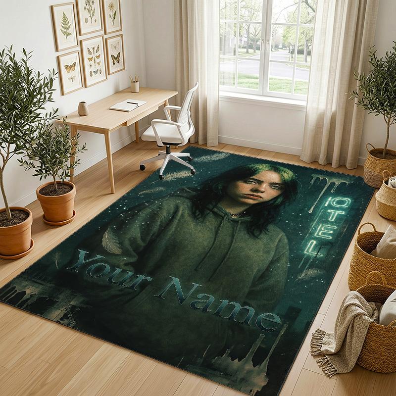 Personalized Crystal Velvet Carpet,Billie Eilish Custom Printed Name, Plush Area Rug For Home Indoor Decor