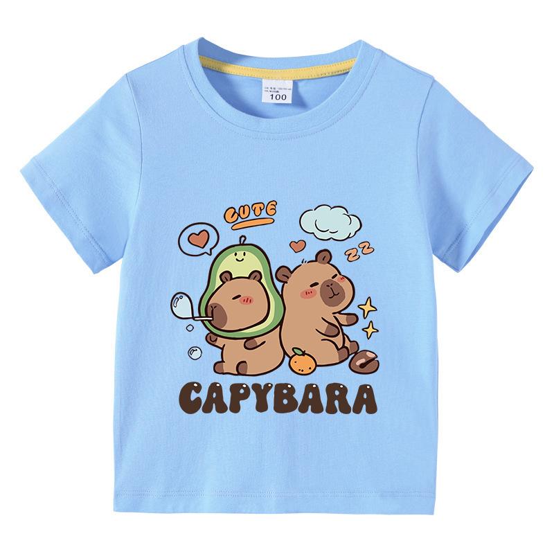 Однотонная базовая детская футболка Футболки с капибарой 3-10 лет Детская одежда с коротким рукавом Топы с круглым вырезом для мальчиков и девочек Подарки на день рождения