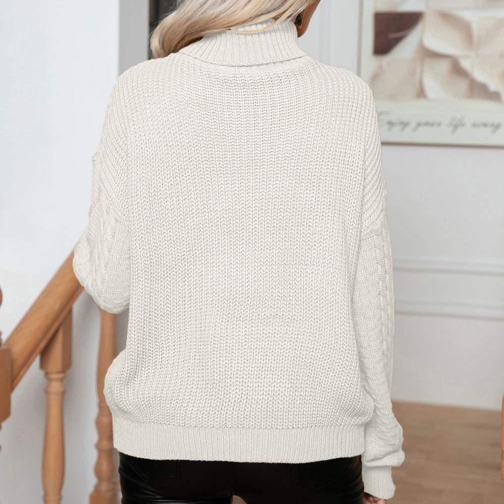 IHUASU Women's Twisted High Neck Sweater Twisted Flower Loose Long Sleeve Knit Autumn and Winter Sweater