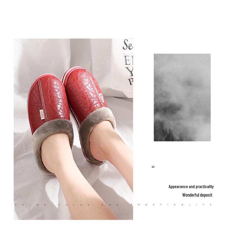 Мужские водонепроницаемые хлопковые тапочки очень большого размера - Зимняя домашняя нескользящая теплая обувь