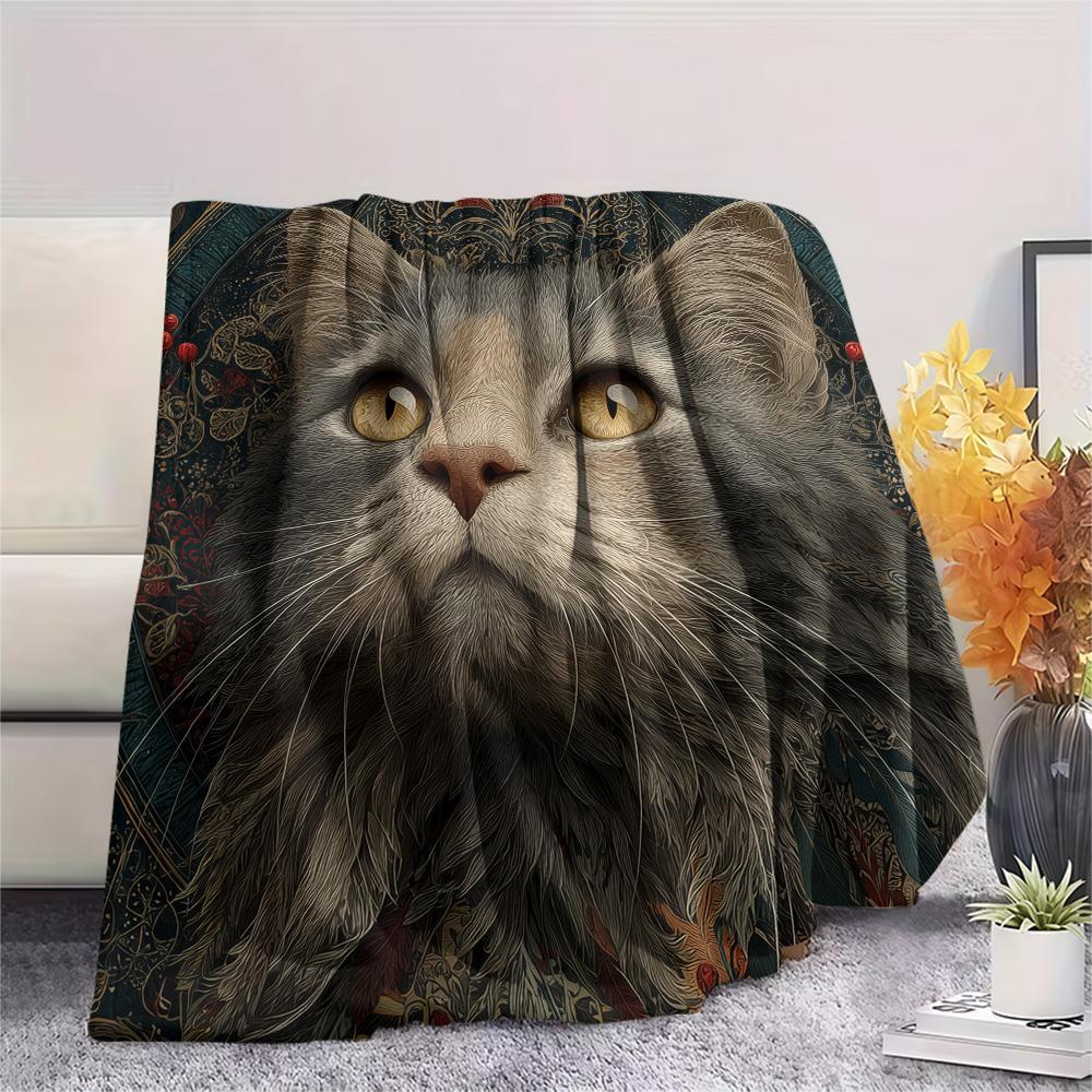 Plush Cats Print Flannel Blanket, High quality Comfortable for All Seasons, Home Decor, Warmth and Comfort
