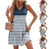 Женское летнее модное повседневное плиссированное платье без рукавов с v-образным вырезом и полосатым принтом
