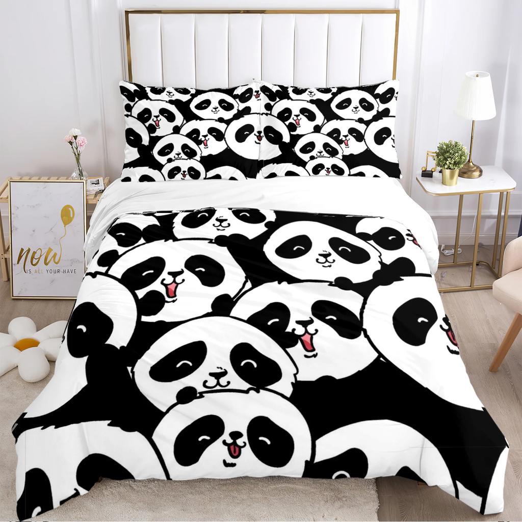 Cute Panda Duvet Cover Cartoon Kawaii Comforter Bedding Sets Soft Quilt Cover And Pillowcases For Teens SingleDoubleQueenKing