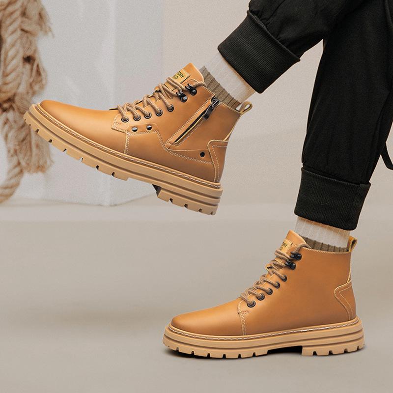 Мужские водонепроницаемые высокие ботинки Martens - Кожаные на молнии, для работы на открытом воздухе, на осень/зиму