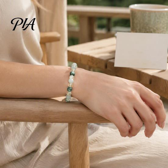 Unisex Symbolic Jewelry for Luck 8mm Faux Crystal Beaded Bracelet, Natural Stone Round Beads Healing Gemstone Bracelets Green Gemstones Stretch